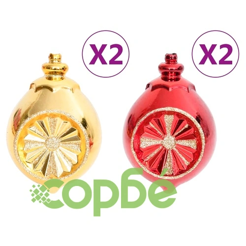 Комплект коледни топки от 108 части, златисто и червено ➤ топ цена ➤ sorbe.bg