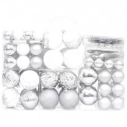 Комплект коледни топки от 108 части, сребристо и бяло