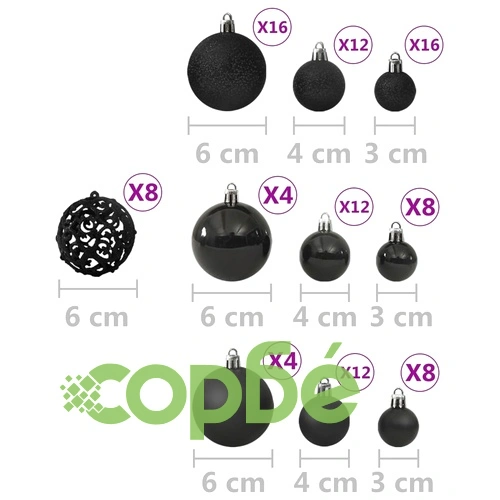 Комплект коледни топки, 100 бр, черни ➤ топ цена ➤ sorbe.bg