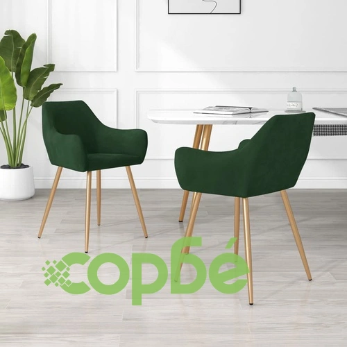 Трапезни столове, 2 бр, тъмнозелени, кадифе ➤ топ цена ➤ sorbe.bg