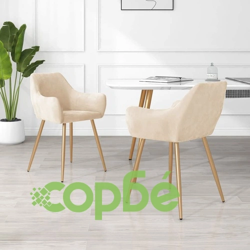 Трапезни столове, 2 бр, кремави, кадифе ➤ топ цена ➤ sorbe.bg