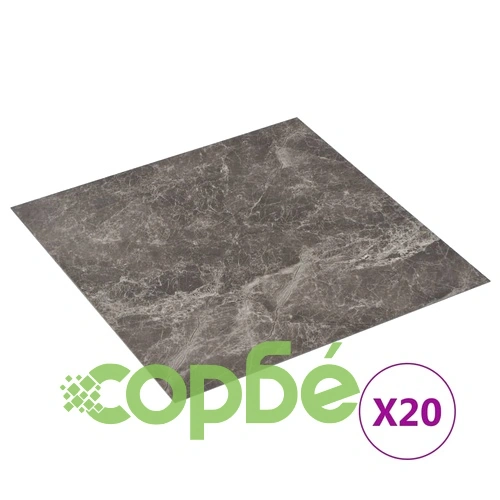 Самозалепващи подови дъски 20 бр PVC 1,86 м² черен мрамор ➤ топ цена ➤ sorbe.bg