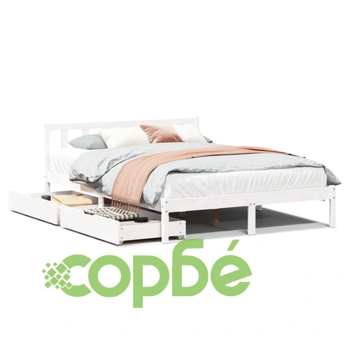 Рамка за легло без матрак, бял, 140x190 см, бор масив ➤ топ цена ➤ sorbe.bg