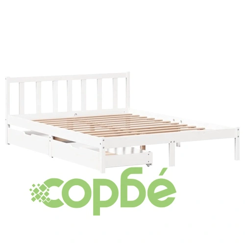 Рамка за легло без матрак, бял, 140x190 см, бор масив ➤ топ цена ➤ sorbe.bg