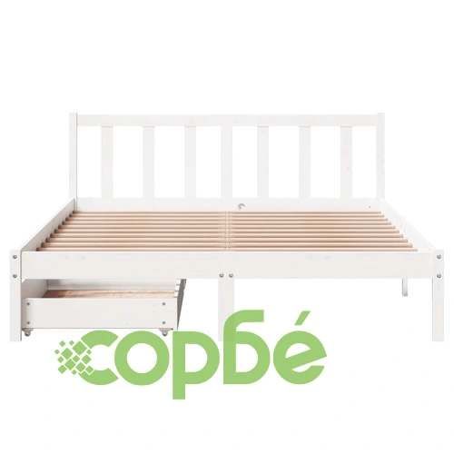 Рамка за легло без матрак, бял, 140x190 см, бор масив ➤ топ цена ➤ sorbe.bg