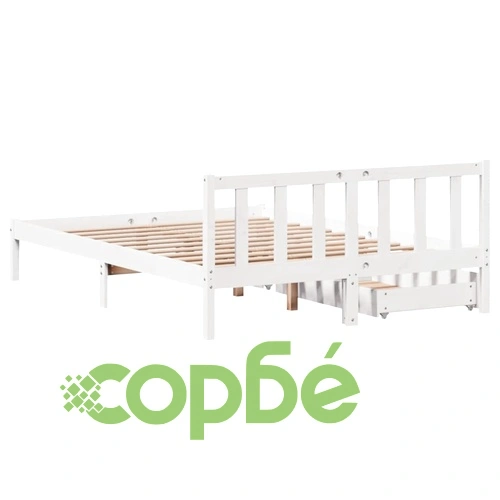 Рамка за легло без матрак, бял, 140x190 см, бор масив ➤ топ цена ➤ sorbe.bg