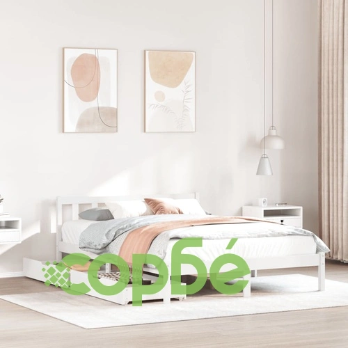 Рамка за легло без матрак, бял, 140x190 см, бор масив ➤ топ цена ➤ sorbe.bg