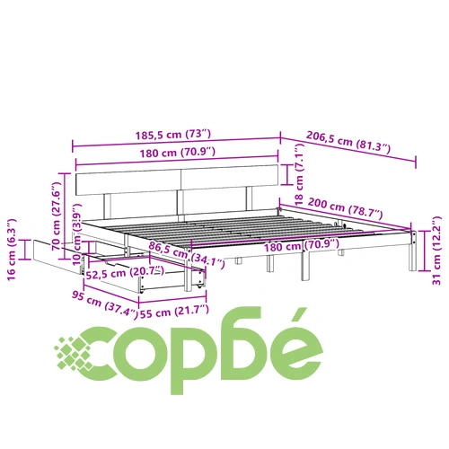 Рамка за легло без матрак, бял, 180x200 см, бор масив ➤ топ цена ➤ sorbe.bg