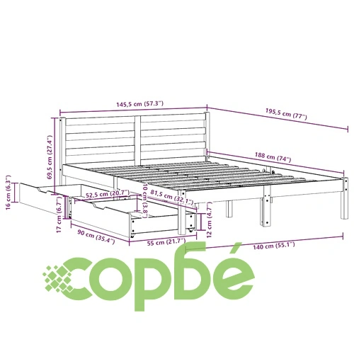 Рамка за легло без матрак, восъчнокафяв, 140x190 см, бор масив ➤ топ цена ➤ sorbe.bg