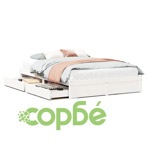 Рамка за легло без матрак, бял, 140x190 см, бор масив ➤ топ цена ➤ sorbe.bg