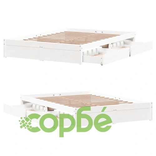 Рамка за легло без матрак, бял, 140x190 см, бор масив ➤ топ цена ➤ sorbe.bg