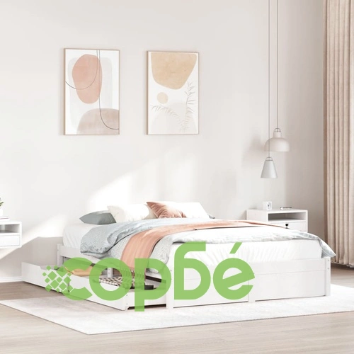 Рамка за легло без матрак, бял, 140x190 см, бор масив ➤ топ цена ➤ sorbe.bg