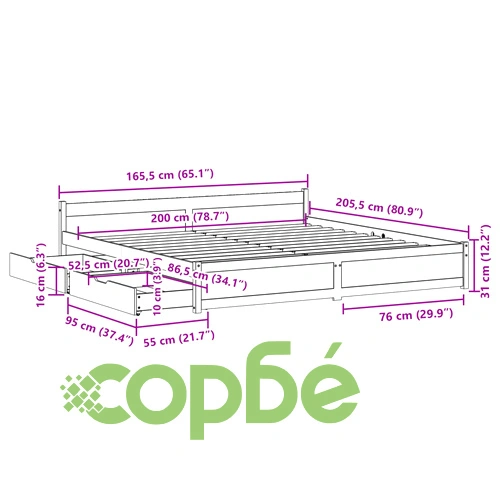Рамка за легло без матрак, бял, 160x200 см, бор масив ➤ топ цена ➤ sorbe.bg