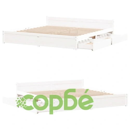Рамка за легло без матрак, бял, 160x200 см, бор масив ➤ топ цена ➤ sorbe.bg