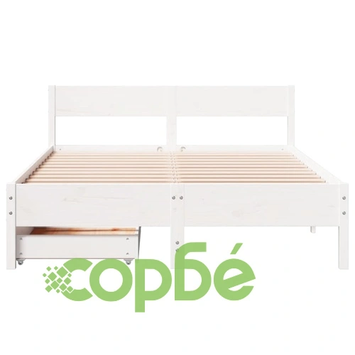 Рамка за легло без матрак, бял, 150x200 см, бор масив ➤ топ цена ➤ sorbe.bg