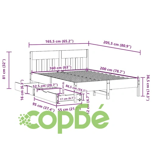 Рамка за легло без матрак, 160x200 см, масивна чамова дървесина ➤ топ цена ➤ sorbe.bg
