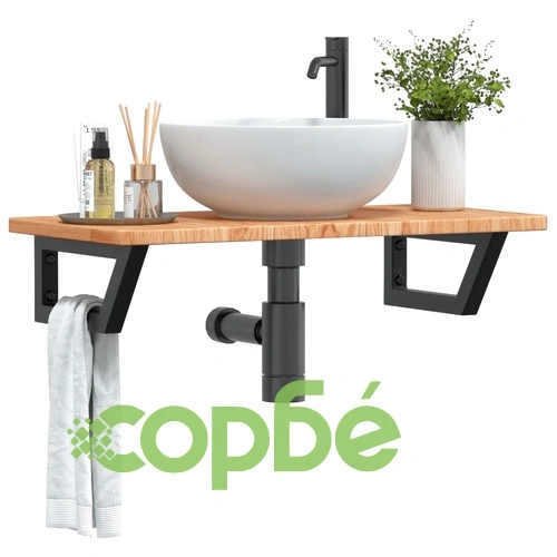 Стенен рафт за мивка, стомана и масивно дърво дъб ➤ топ цена ➤ sorbe.bg