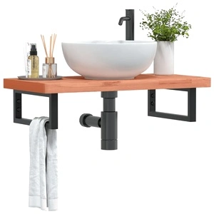 Стенен рафт за мивка, стомана и масивно дърво бук