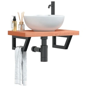 Стенен рафт за мивка, стомана и масивно дърво бук