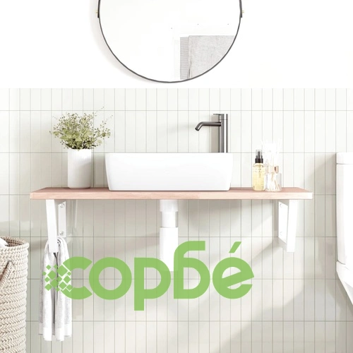 Стенен рафт за мивка, стомана и масивно дърво дъб ➤ топ цена ➤ sorbe.bg