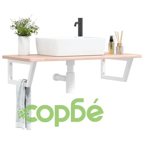 Стенен рафт за мивка, стомана и масивно дърво дъб ➤ топ цена ➤ sorbe.bg