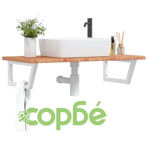 Стенен рафт за мивка, стомана и масивно дърво дъб ➤ топ цена ➤ sorbe.bg