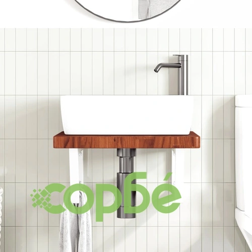 Стенен рафт за мивка, стомана и масивно дърво дъб ➤ топ цена ➤ sorbe.bg