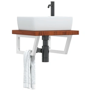 Стенен рафт за мивка, стомана и масивно дърво дъб