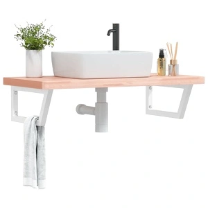 Стенен рафт за мивка, стомана и масивно дърво бук