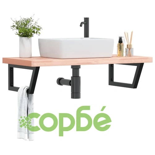 Стенен рафт за мивка, стомана и масивно дърво бук ➤ топ цена ➤ sorbe.bg