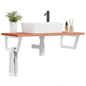 Стенен рафт за мивка, стомана и масивно дърво бук