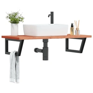 Стенен рафт за мивка, стомана и масивно дърво бук