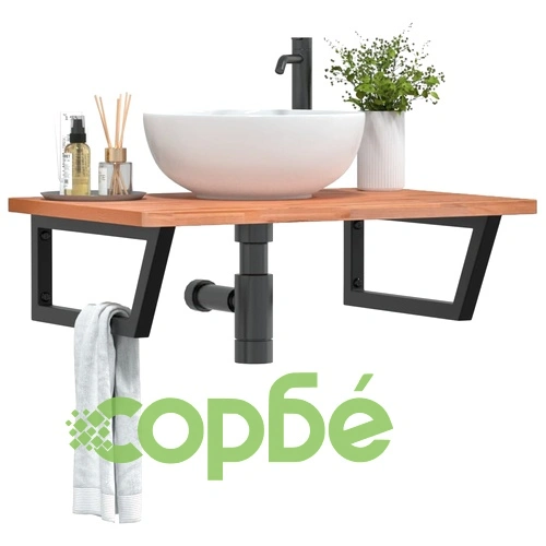 Стенен рафт за мивка, стомана и масивно дърво бук ➤ топ цена ➤ sorbe.bg