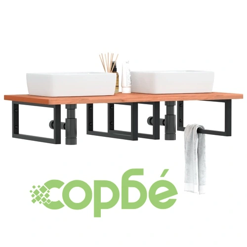 Стенен рафт за мивка, стомана и масивно дърво бук ➤ топ цена ➤ sorbe.bg