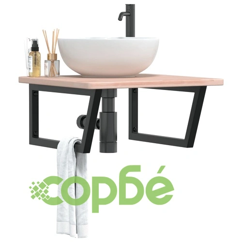 Стенен рафт за мивка, стомана и масивно дърво дъб ➤ топ цена ➤ sorbe.bg