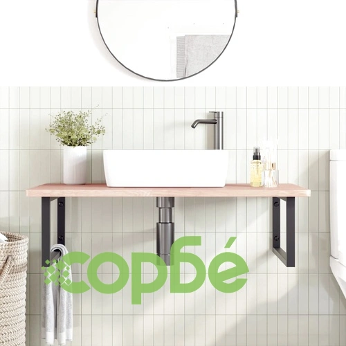 Стенен рафт за мивка, стомана и масивно дърво дъб ➤ топ цена ➤ sorbe.bg