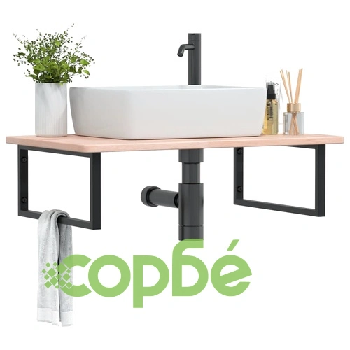 Стенен рафт за мивка, стомана и масивно дърво дъб ➤ топ цена ➤ sorbe.bg