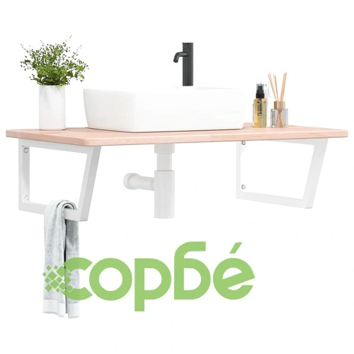 Стенен рафт за мивка, стомана и масивно дърво дъб ➤ топ цена ➤ sorbe.bg