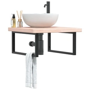 Стенен рафт за мивка, стомана и масивно дърво дъб