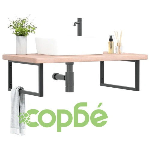 Стенен рафт за мивка, стомана и масивно дърво дъб ➤ топ цена ➤ sorbe.bg