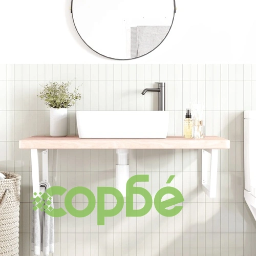 Стенен рафт за мивка, стомана и масивно дърво дъб ➤ топ цена ➤ sorbe.bg