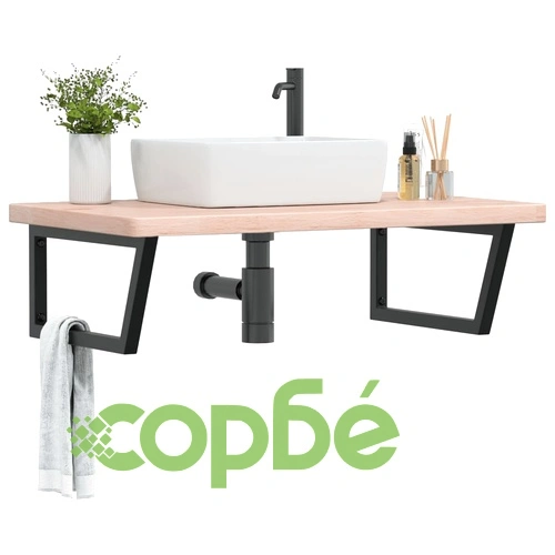 Стенен рафт за мивка, стомана и масивно дърво дъб ➤ топ цена ➤ sorbe.bg