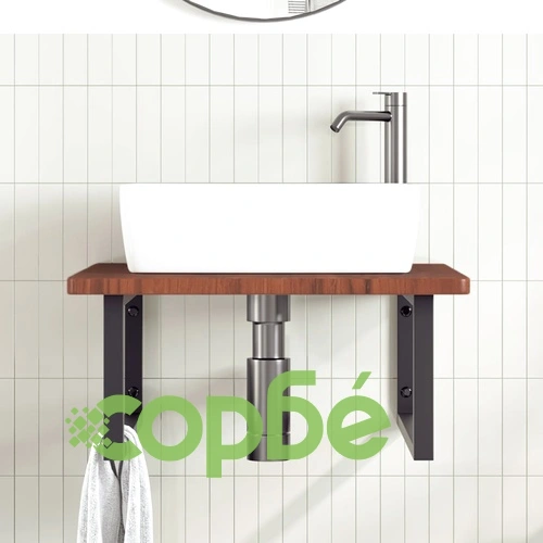 Стенен рафт за мивка, стомана и масивно дърво дъб ➤ топ цена ➤ sorbe.bg