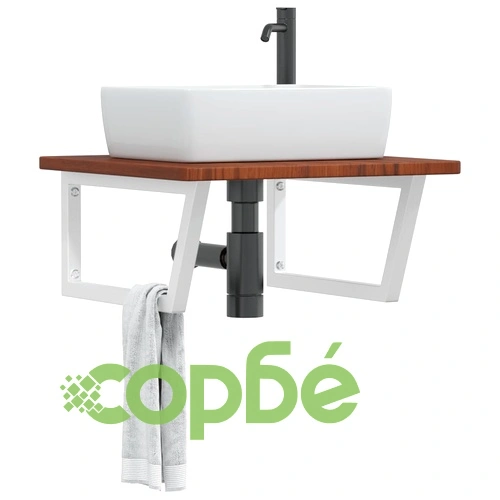 Стенен рафт за мивка, стомана и масивно дърво дъб ➤ топ цена ➤ sorbe.bg