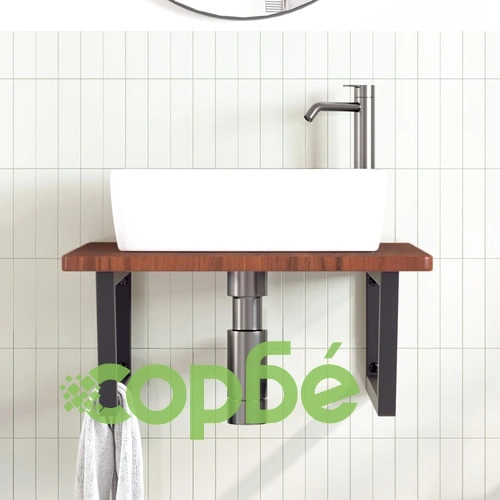 Стенен рафт за мивка, стомана и масивно дърво дъб ➤ топ цена ➤ sorbe.bg