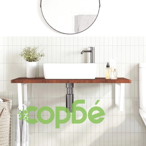 Стенен рафт за мивка, стомана и масивно дърво дъб ➤ топ цена ➤ sorbe.bg