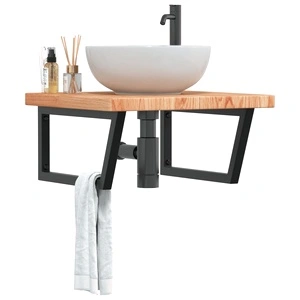 Стенен рафт за мивка, стомана и масивно дърво дъб