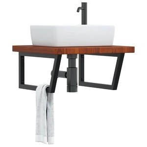 Стенен рафт за мивка, стомана и масивно дърво дъб