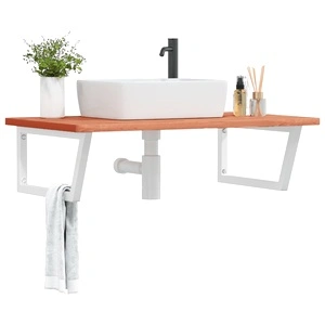 Стенен рафт за мивка, стомана и масивно дърво бук