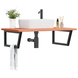 Стенен рафт за мивка, стомана и масивно дърво бук